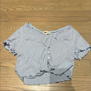 Moss & Spy Light Blue Ribbed Button Front Crop Top
